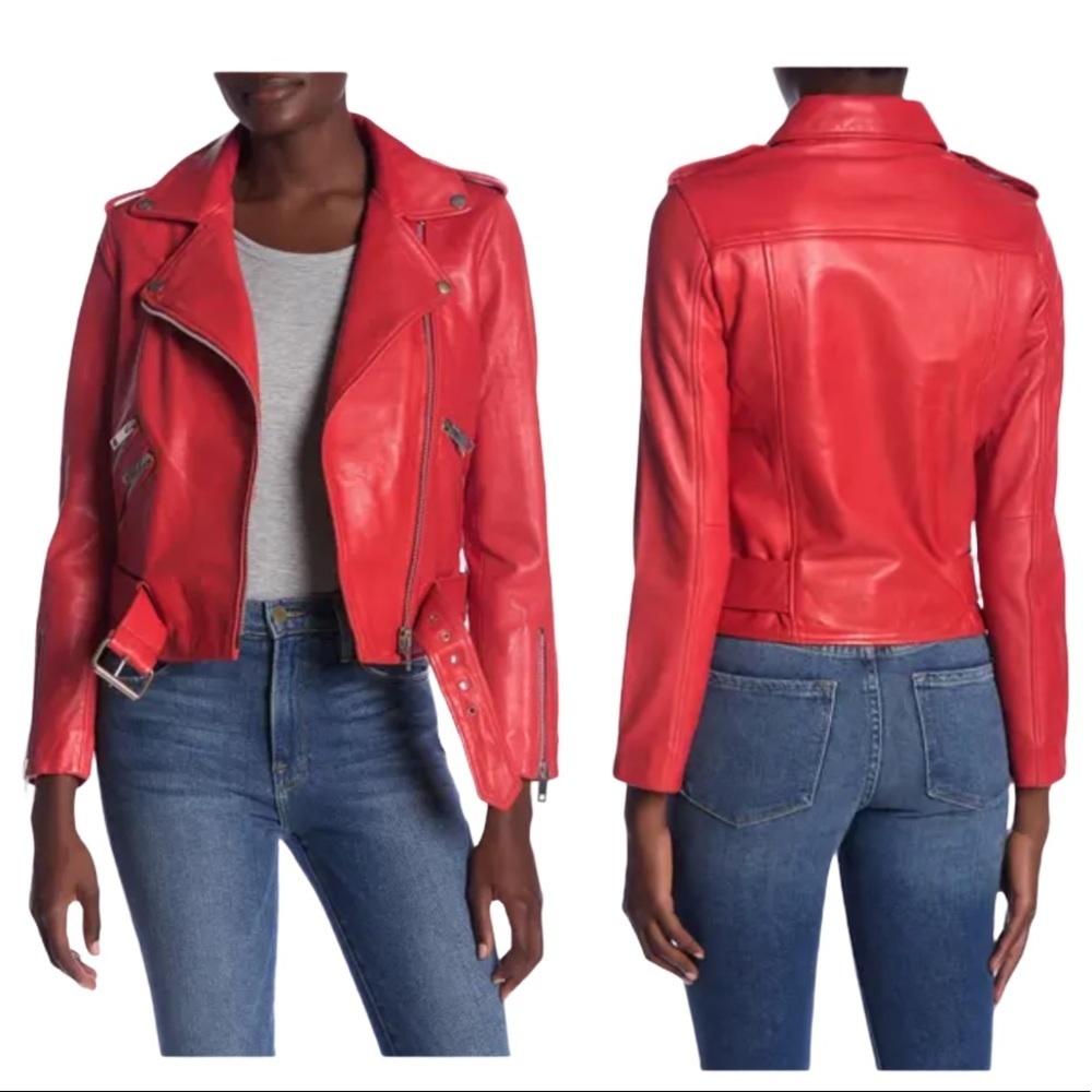 Walter Baker Allison Leather Moto Red Jacket - Picture 3 of 12